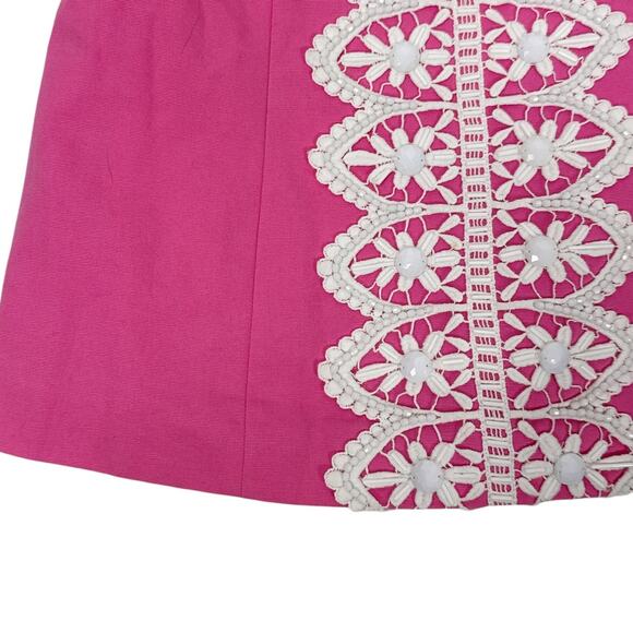 Lilly Pulitzer Halter Top 2 Pink Embroidery Beading Tie Neck Side Zip - Picture 6 of 9